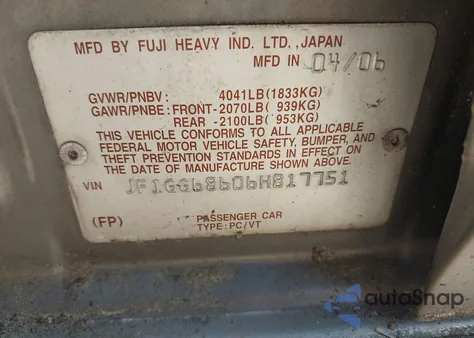 2006 Subaru Impreza Outback Sport z USA, uszkodzony, nr VIN JF1GG68606H817751